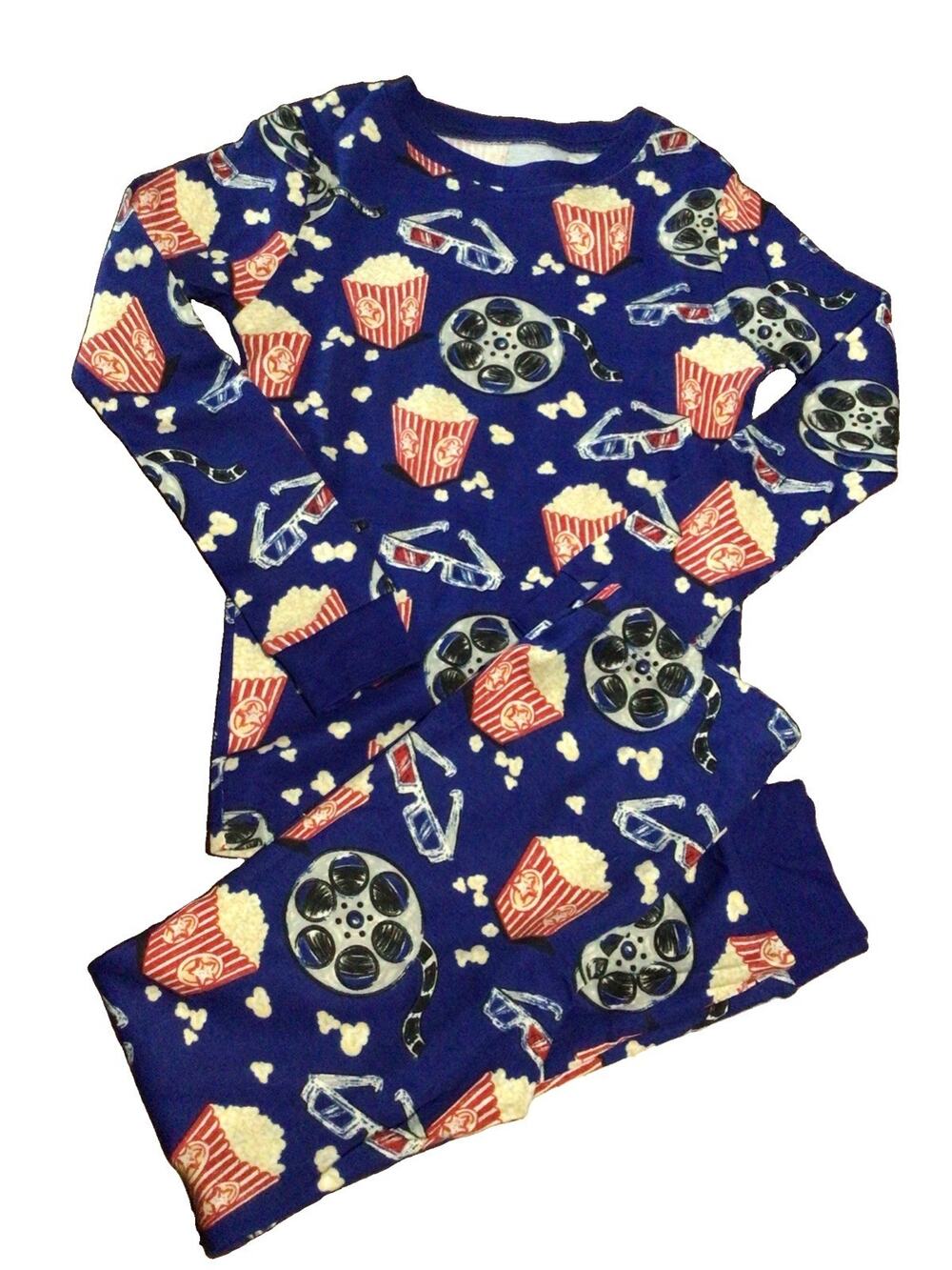 Member's Mark Boys 6t Organic Cotton Pajama Set Blue Pop Corn Cine Print